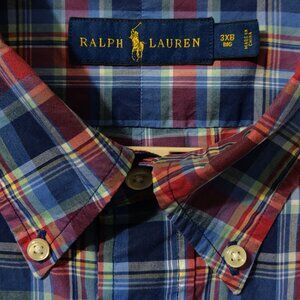 Ralph Lauren Blue & Red Plaid Long Sleeve Button Down Shirt Men's SIZE 3…
